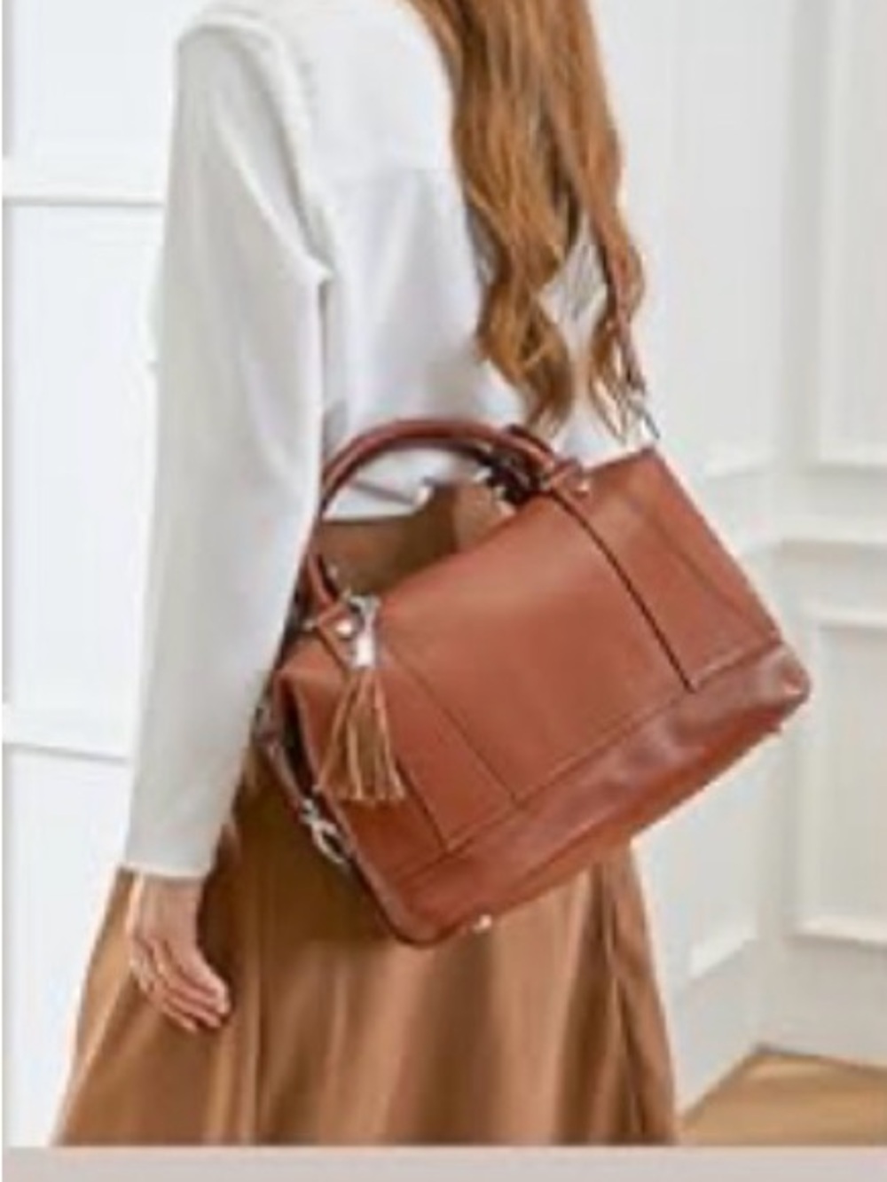 Genuine Leather Satchel Tote Bag Brown Crossbody Handbag